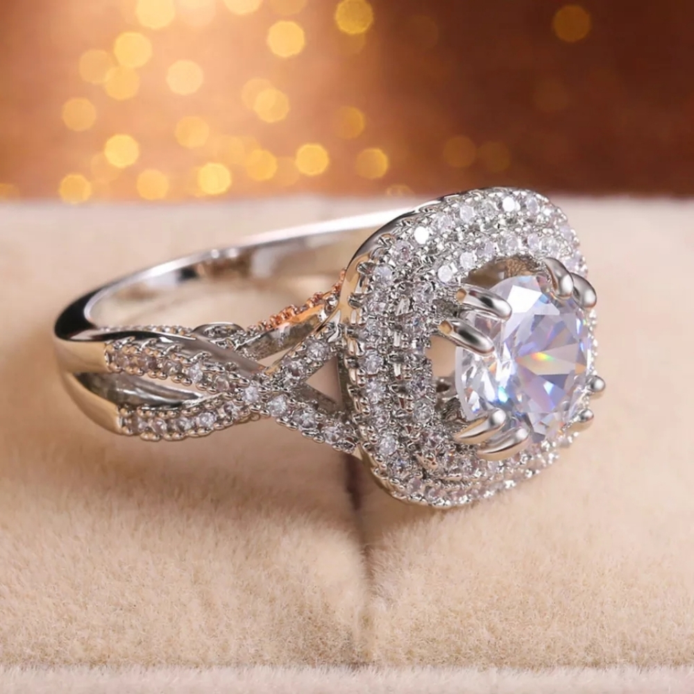 New Siver&Rose Gold Chic Designer Halo Ring - Picture 2 of 7